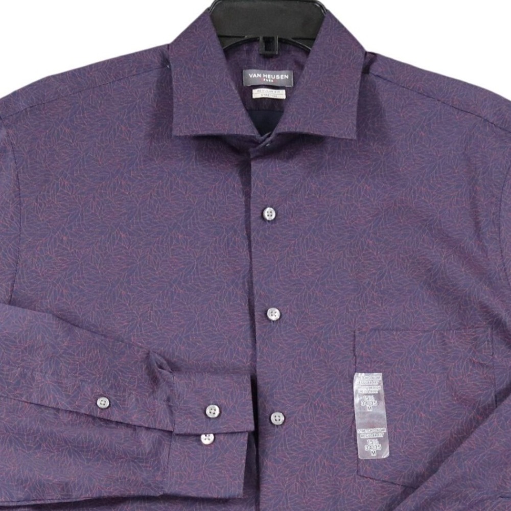 Van Heusen Flex Button Down Shirt Mens M Navy Red Geometric Stretch Regular Fit
